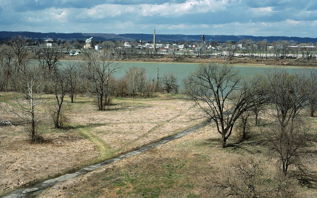 Historic 1988 photograph of the old Portland wharf area along the Ohio River in Louisville, Kentucky, viewed from near the foot of 33rd Street